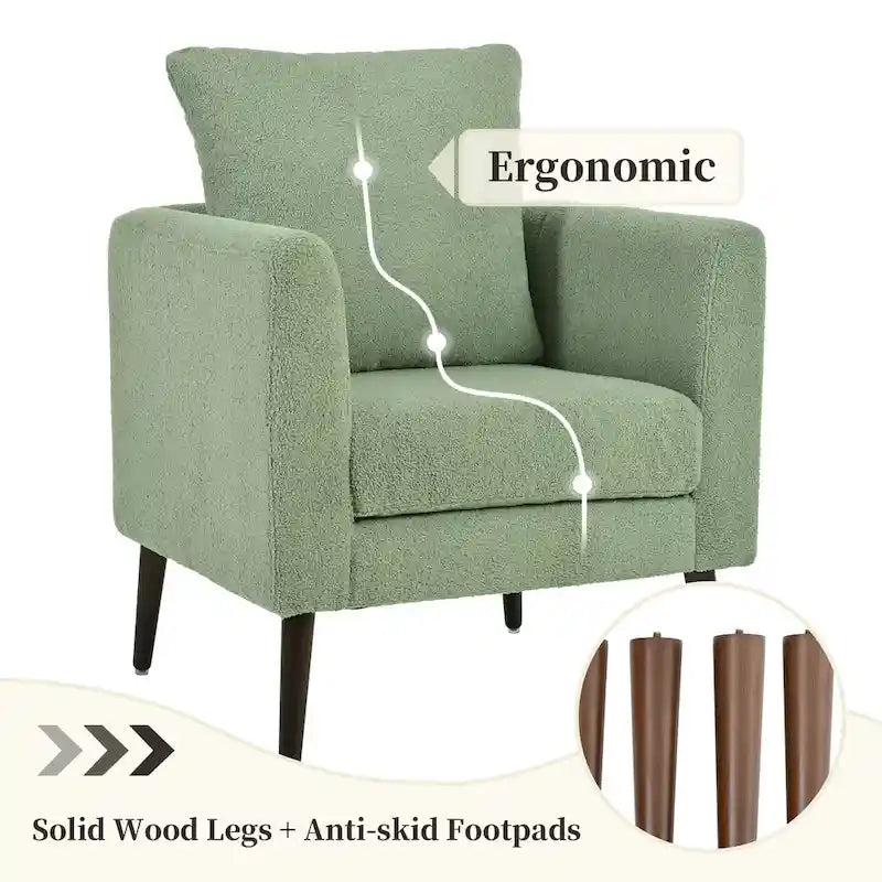 Green 26.77  Upholstered Arm Chair with Solid Wood Legs