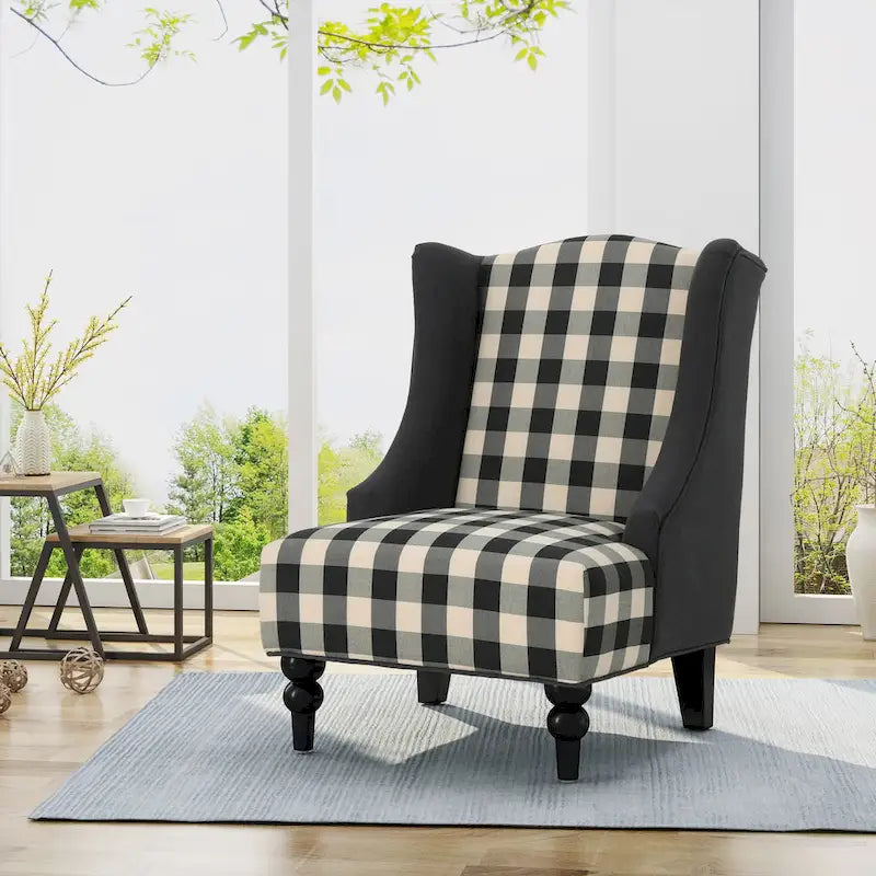 28  High-Back Upholstered Club Chair with Birch Legs