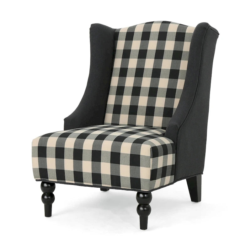 28  High-Back Upholstered Club Chair with Birch Legs