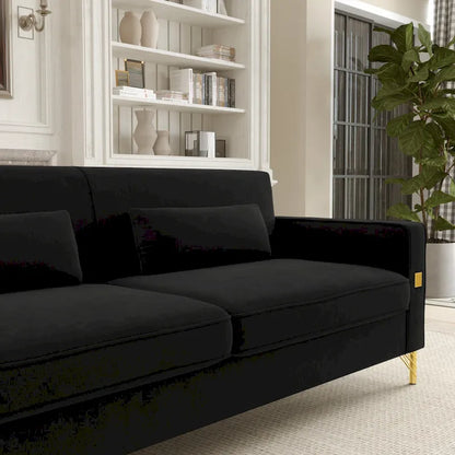 Black 85.63  Velvet 3-Seater Sofa with Gold Accents