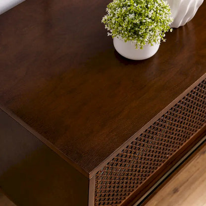 Walnut 59  TV Stand with Open Shelves & Rattan Doors for 65  TVs
