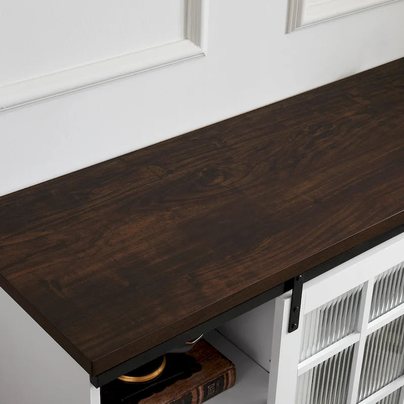 White 59.13  Fireplace TV Stand with Sliding Glass Doors and Storage Shelf for TVs Up to 65