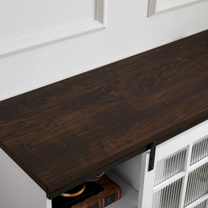 White 59.13  Fireplace TV Stand with Sliding Glass Doors and Storage Shelf for TVs Up to 65