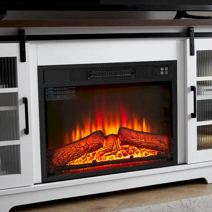 White 59.13  Fireplace TV Stand with Sliding Glass Doors and Storage Shelf for TVs Up to 65
