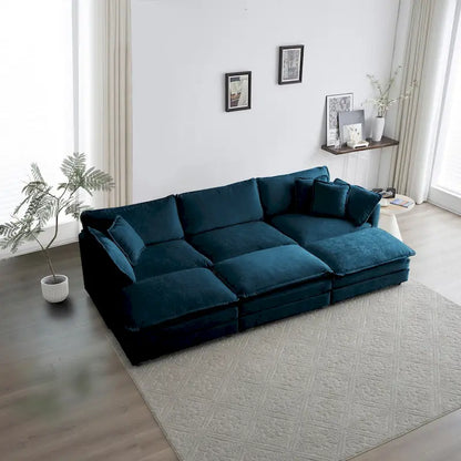 6-Seater U-Shape Sectional Sofa with 3 Ottomans and Pillows