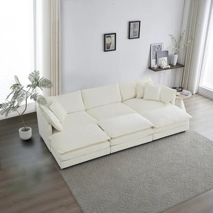 6-Seater U-Shape Sectional Sofa with 3 Ottomans and Pillows