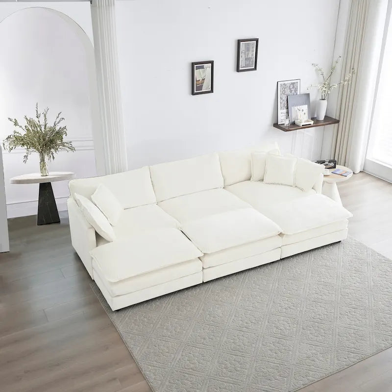 6-Seater U-Shape Sectional Sofa with 3 Ottomans and Pillows