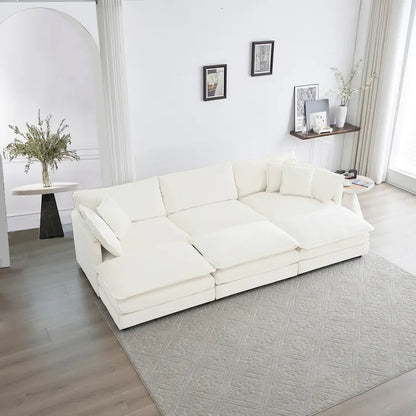 6-Seater U-Shape Sectional Sofa with 3 Ottomans and Pillows