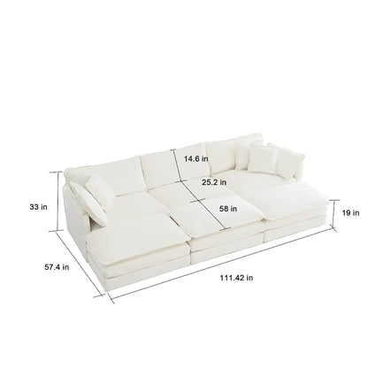 6-Seater U-Shape Sectional Sofa with 3 Ottomans and Pillows