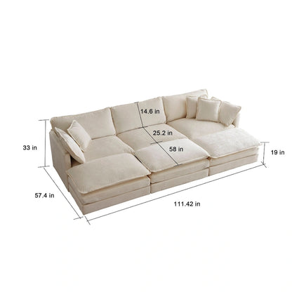 6-Seater U-Shape Sectional Sofa with 3 Ottomans and Pillows