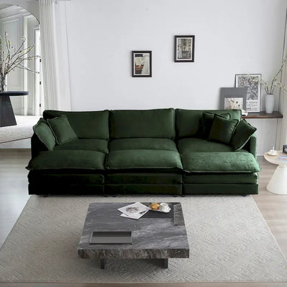 6-Seater U-Shape Sectional Sofa with 3 Ottomans and Pillows