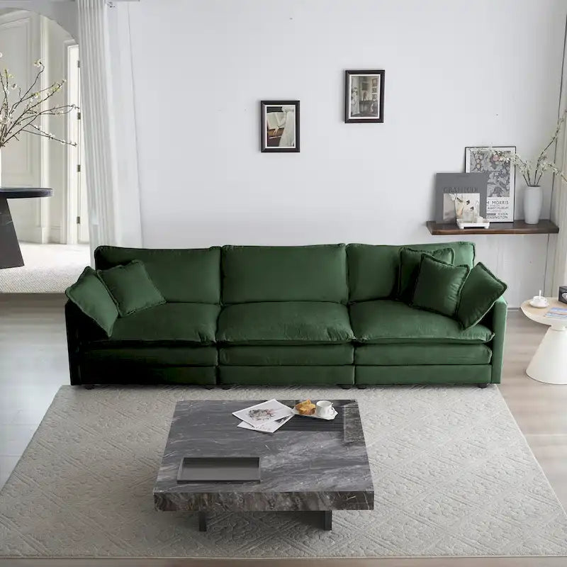 6-Seater U-Shape Sectional Sofa with 3 Ottomans and Pillows