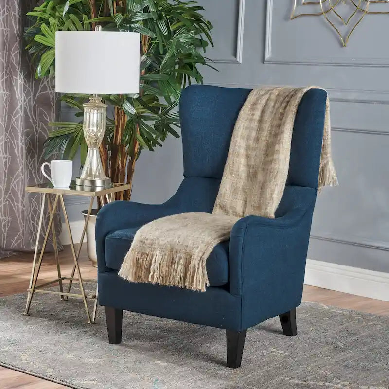 27  High Back Accent Chair with Wing Back and Birch Legs