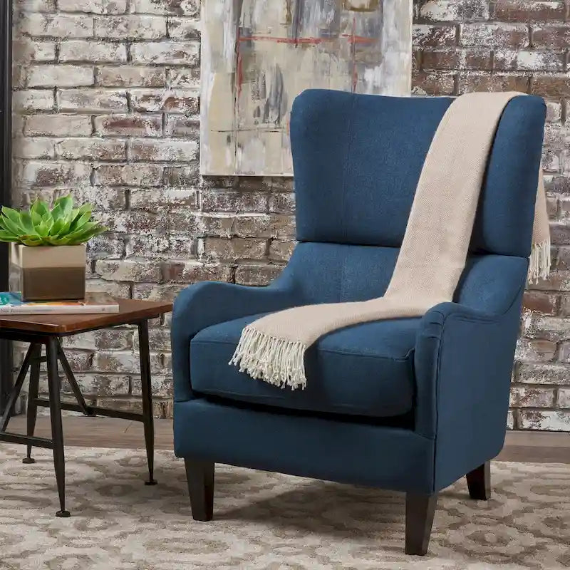 27  High Back Accent Chair with Wing Back and Birch Legs