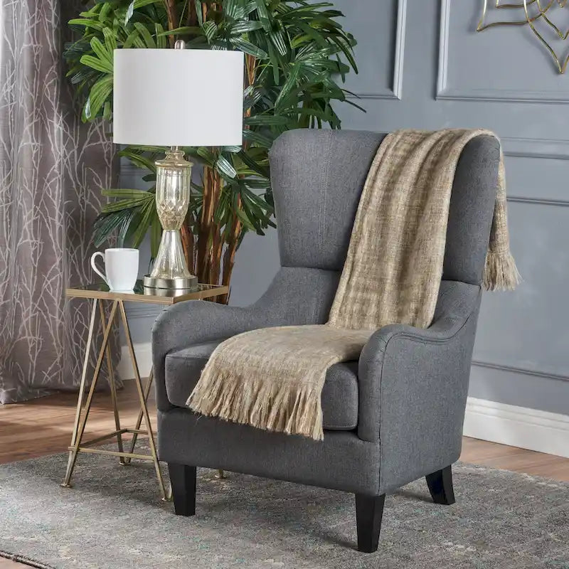 27  High Back Accent Chair with Wing Back and Birch Legs