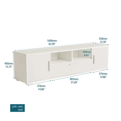 White 62.99  TV Stand with LED Lights, Cabinets, and Open Shelves for TVs Up to 65