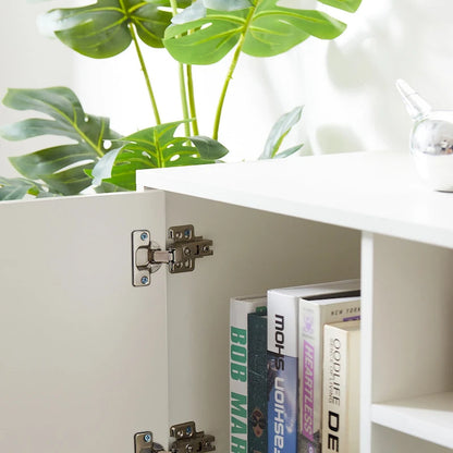 White 62.99  TV Stand with LED Lights, Cabinets, and Open Shelves for TVs Up to 65