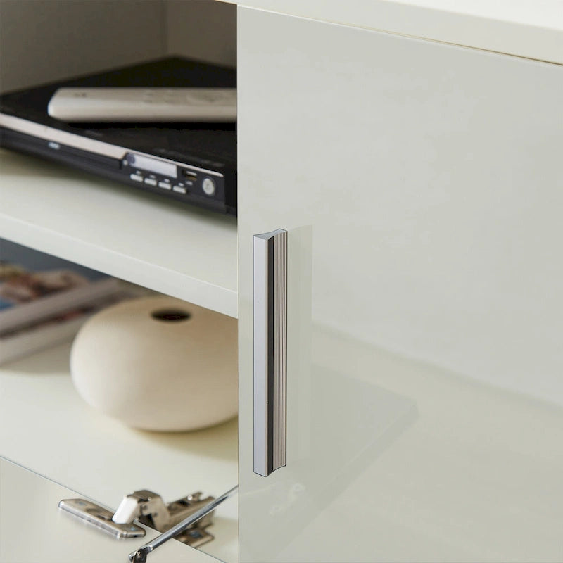 White 62.99  TV Stand with LED Lights, Cabinets, and Open Shelves for TVs Up to 65