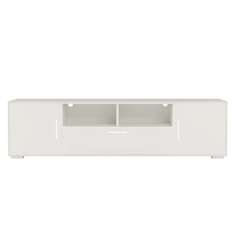 White 62.99  TV Stand with LED Lights, Cabinets, and Open Shelves for TVs Up to 65