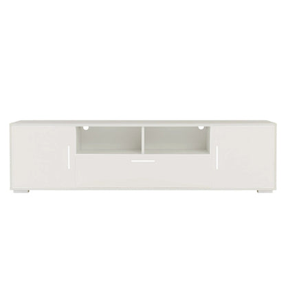White 62.99  TV Stand with LED Lights, Cabinets, and Open Shelves for TVs Up to 65