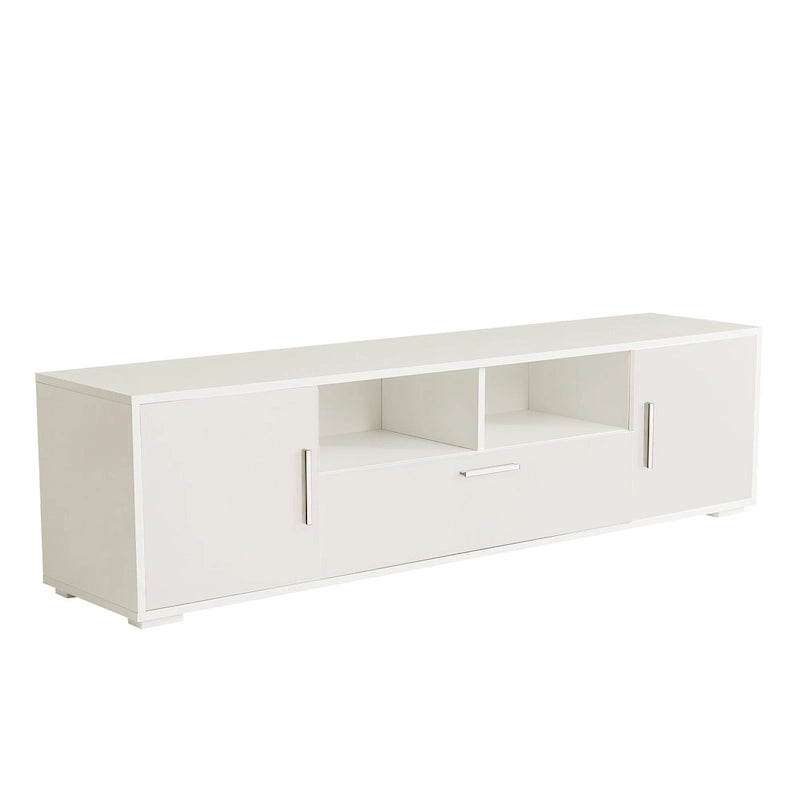 White 62.99  TV Stand with LED Lights, Cabinets, and Open Shelves for TVs Up to 65