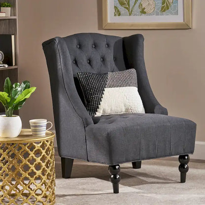 Charcoal 27.5  High Back Upholstered Button Tufted Club Chair