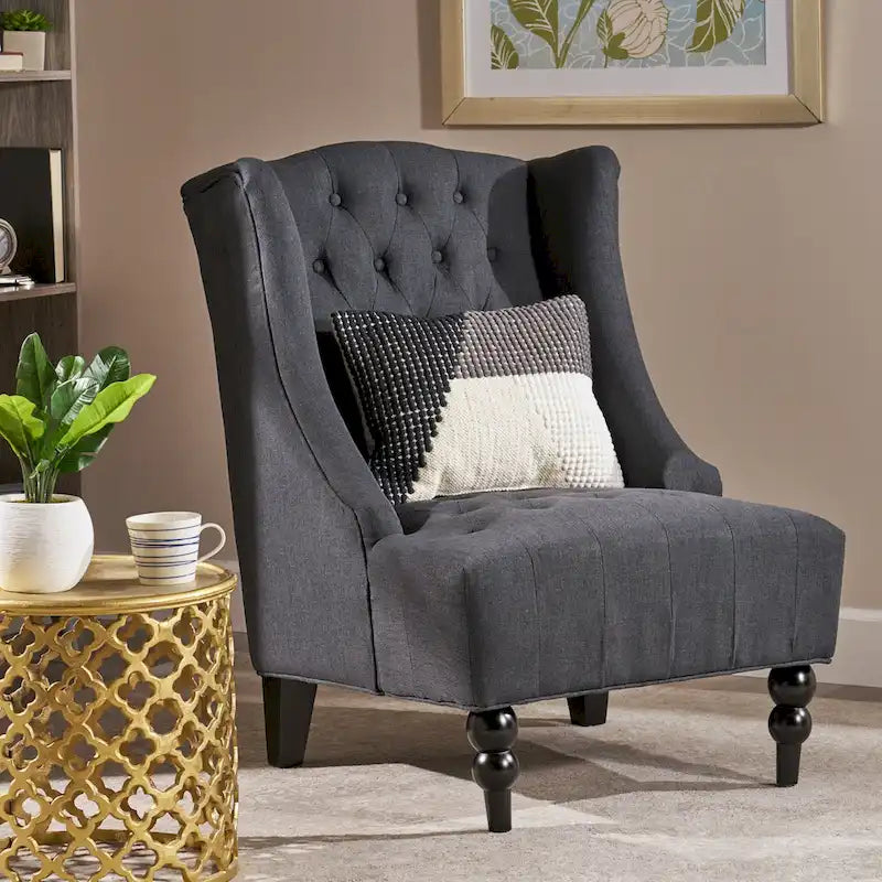 Charcoal 27.5  High Back Upholstered Button Tufted Club Chair