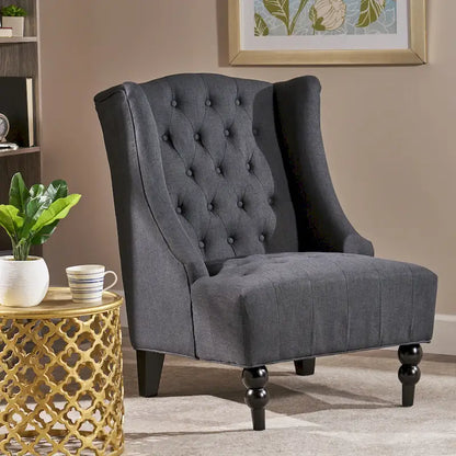 Charcoal 27.5  High Back Upholstered Button Tufted Club Chair