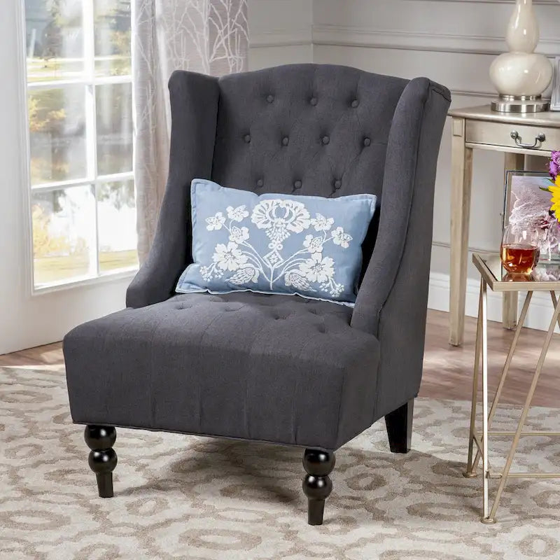 Charcoal 27.5  High Back Upholstered Button Tufted Club Chair