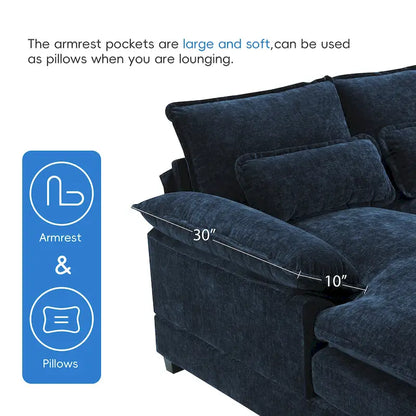 Blue Chenille 6-Seat Modular U-Shaped Sleeper Sectional Sofa with Chaise