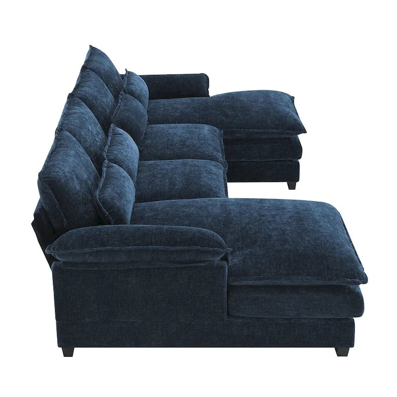 Blue Chenille 6-Seat Modular U-Shaped Sleeper Sectional Sofa with Chaise