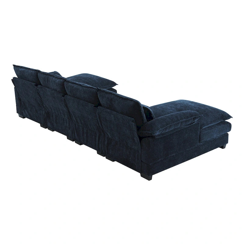 Blue Chenille 6-Seat Modular U-Shaped Sleeper Sectional Sofa with Chaise