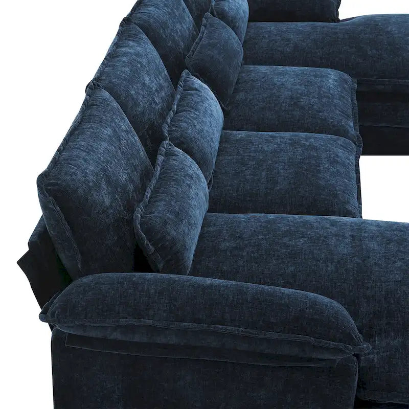 Blue Chenille 6-Seat Modular U-Shaped Sleeper Sectional Sofa with Chaise