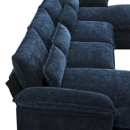 Blue Chenille 6-Seat Modular U-Shaped Sleeper Sectional Sofa with Chaise