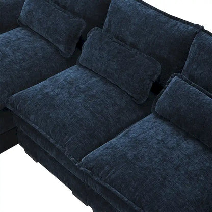 Blue Chenille 6-Seat Modular U-Shaped Sleeper Sectional Sofa with Chaise