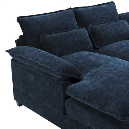 Blue Chenille 6-Seat Modular U-Shaped Sleeper Sectional Sofa with Chaise