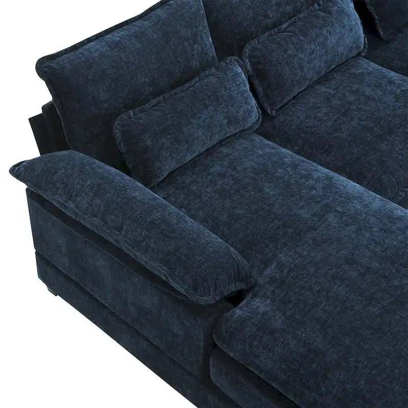 Blue Chenille 6-Seat Modular U-Shaped Sleeper Sectional Sofa with Chaise