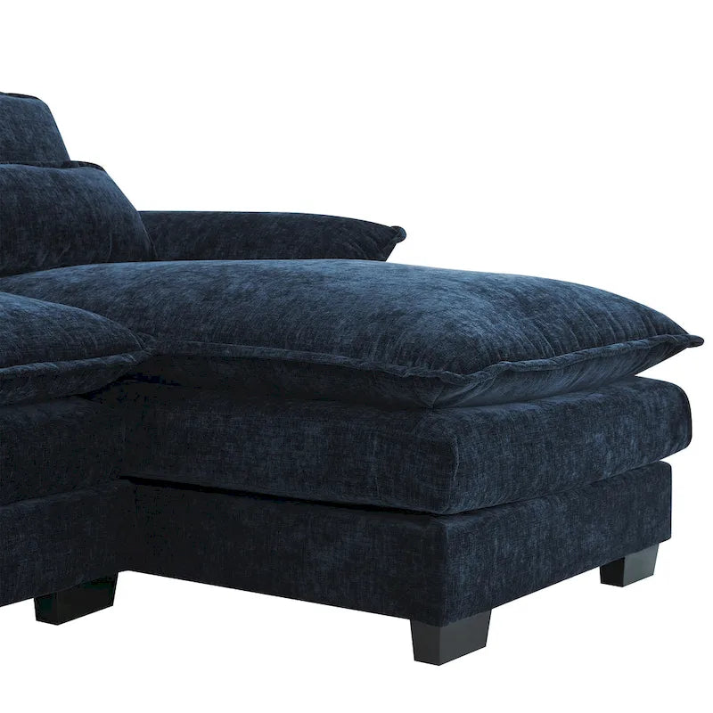 Blue Chenille 6-Seat Modular U-Shaped Sleeper Sectional Sofa with Chaise