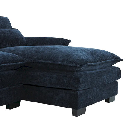 Blue Chenille 6-Seat Modular U-Shaped Sleeper Sectional Sofa with Chaise
