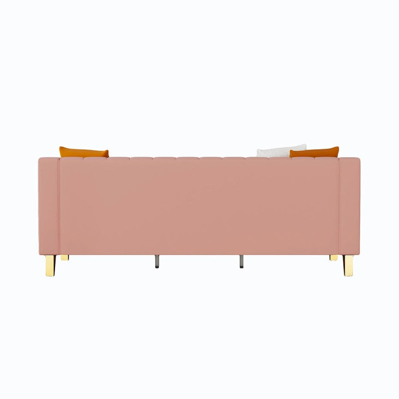 Luxury pink Velvet Sofa with Gold Accents - Modern 3-Seat Couch with Plush Cushions