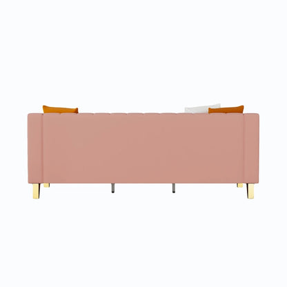 Luxury pink Velvet Sofa with Gold Accents - Modern 3-Seat Couch with Plush Cushions