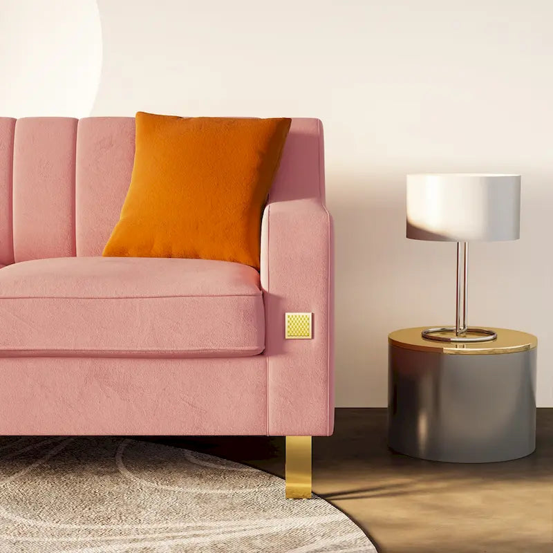 Luxury pink Velvet Sofa with Gold Accents - Modern 3-Seat Couch with Plush Cushions