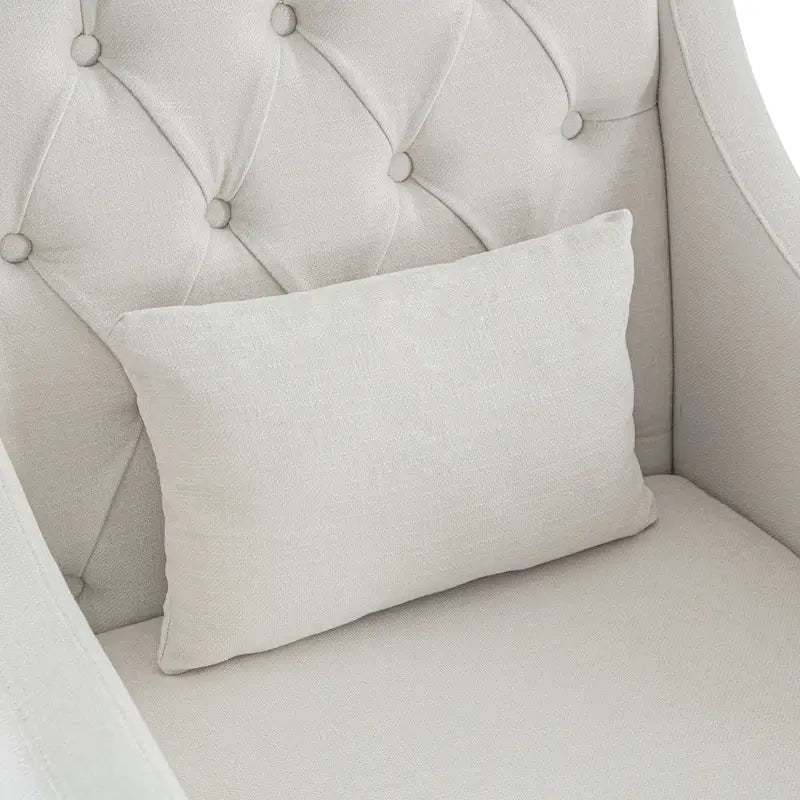 Beige 30  Upholstered Tufted Arm Chair with Lumbar Pillow