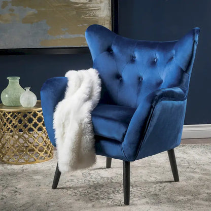 Navy Blue 34.25  Velvet Wingback Arm Chair