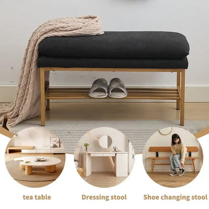 Linen Upholstered Storage Shoe Bench