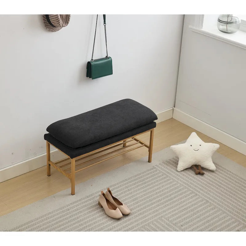 Linen Upholstered Storage Shoe Bench