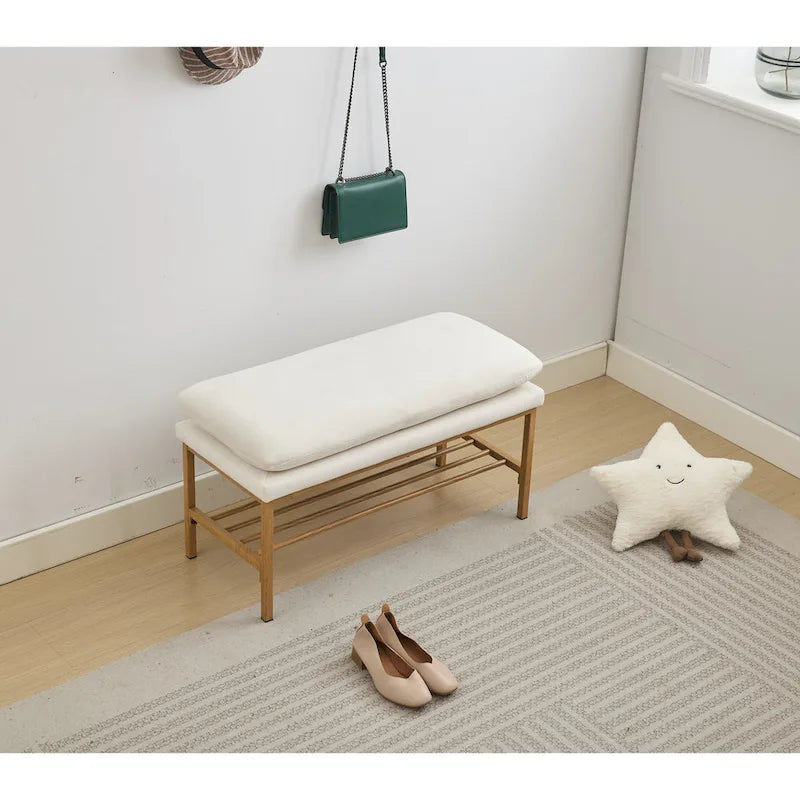 Linen Upholstered Storage Shoe Bench