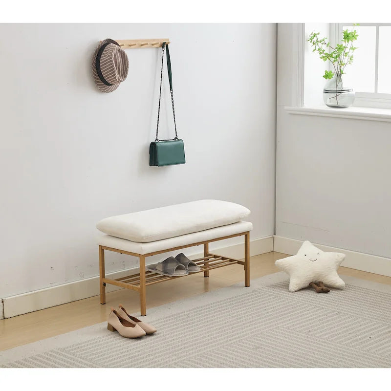Linen Upholstered Storage Shoe Bench