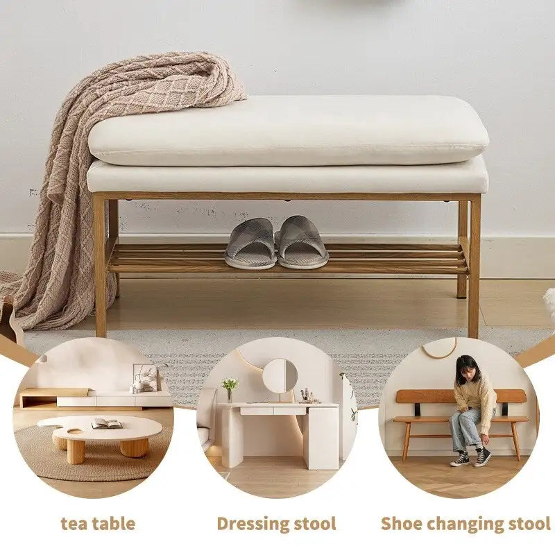 Linen Upholstered Storage Shoe Bench