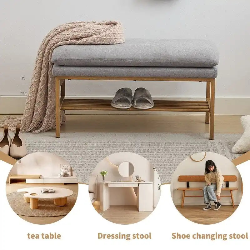 Linen Upholstered Storage Shoe Bench